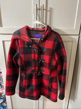 Madden Girl Red & Black Buffalo Plaid Hooded Toggle Jacket